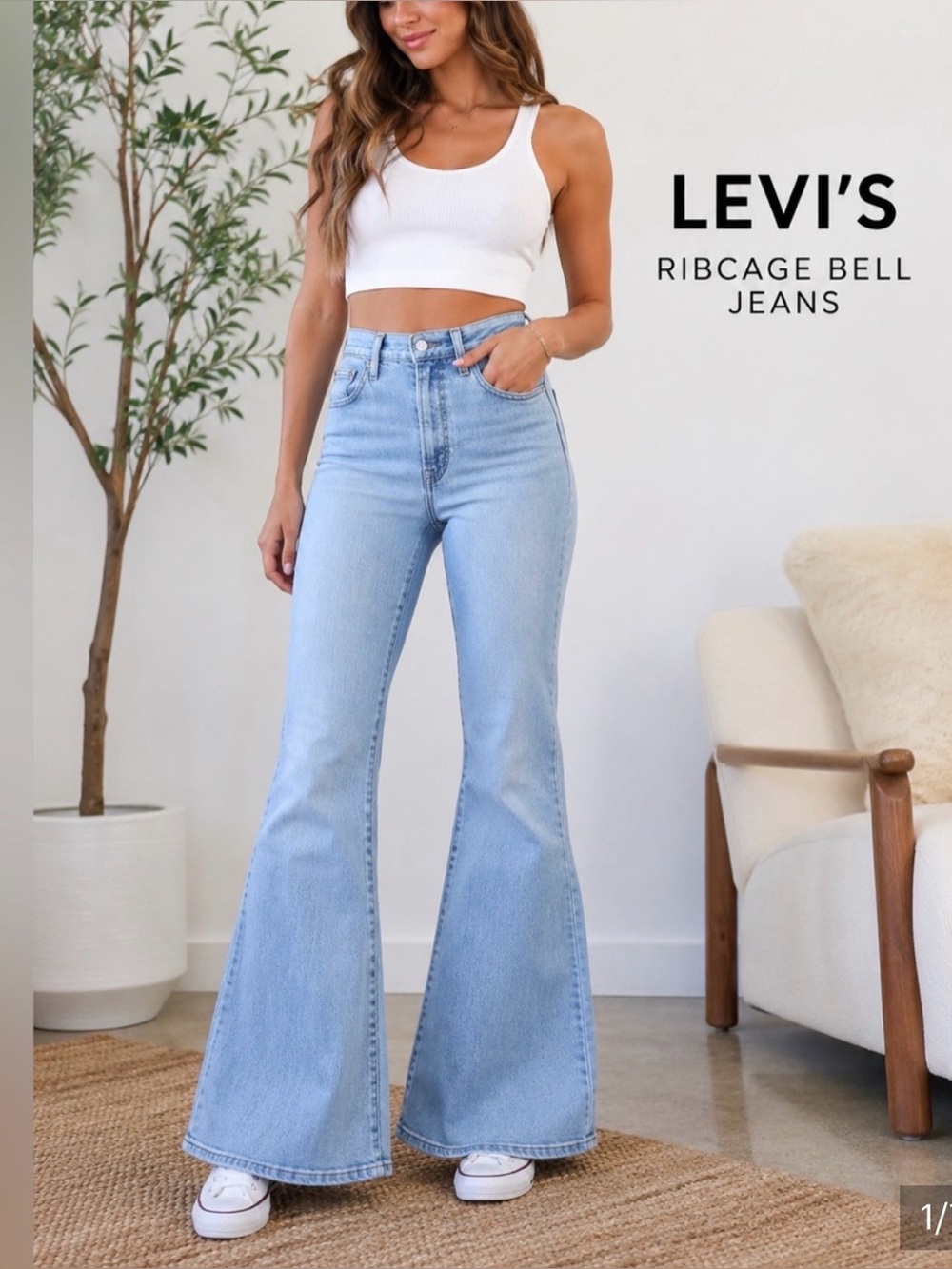 Levi’s Ribcage Bell High-Rise Light Blue Wide-Leg Flare Jeans for Women